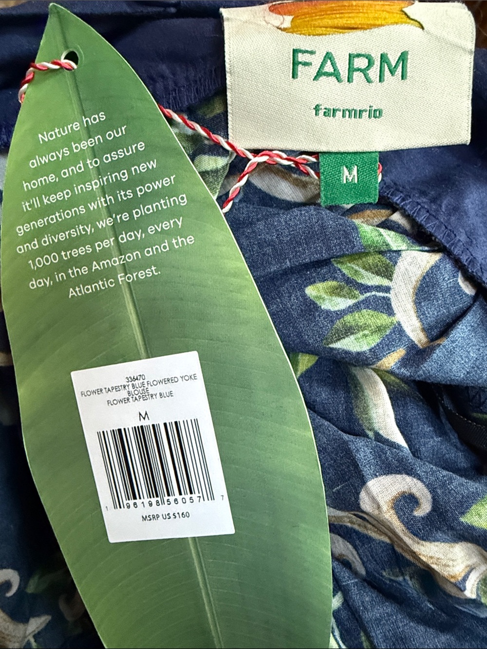 FARM Rio Navy Floral Puff-Sleeve Square-Neck Blouse - size Medium - NWT - Picture 4 of 4